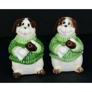 Cute Dogs In Sweaters With Bones Salt and Pepper Shakers